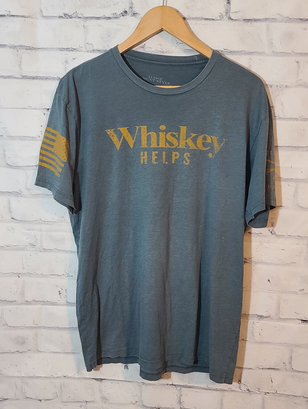 Grunt Style Whiskey Helps Blue Graphic Crew Neck Short Sleeve Tee Shirt XL